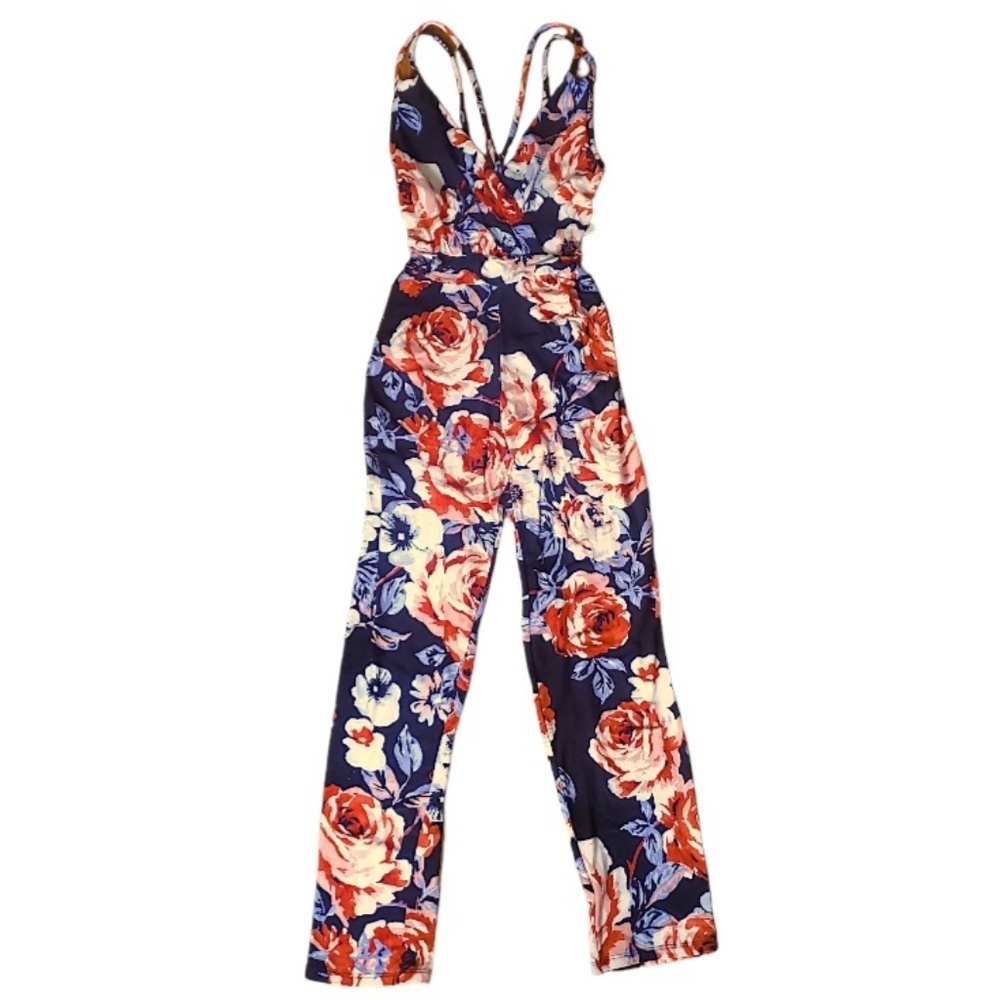 strappy floral print jumpsuit